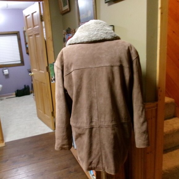 vtg LL Bean ladies Rancher coat Real leather Suede removable real sherpa collar8 - Picture 5 of 8